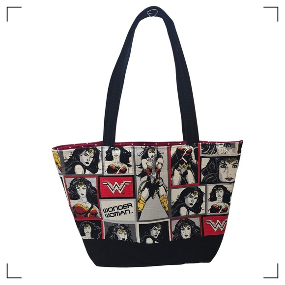 Handmade Handbags - Wonder Woman Comic Panel Handmade Zipper Tote Bag DC Comics Superhero Red Black